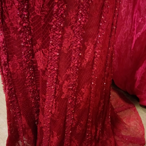 Custom handmade red lace beaded mermaid gown $2500 - Picture 6 of 13